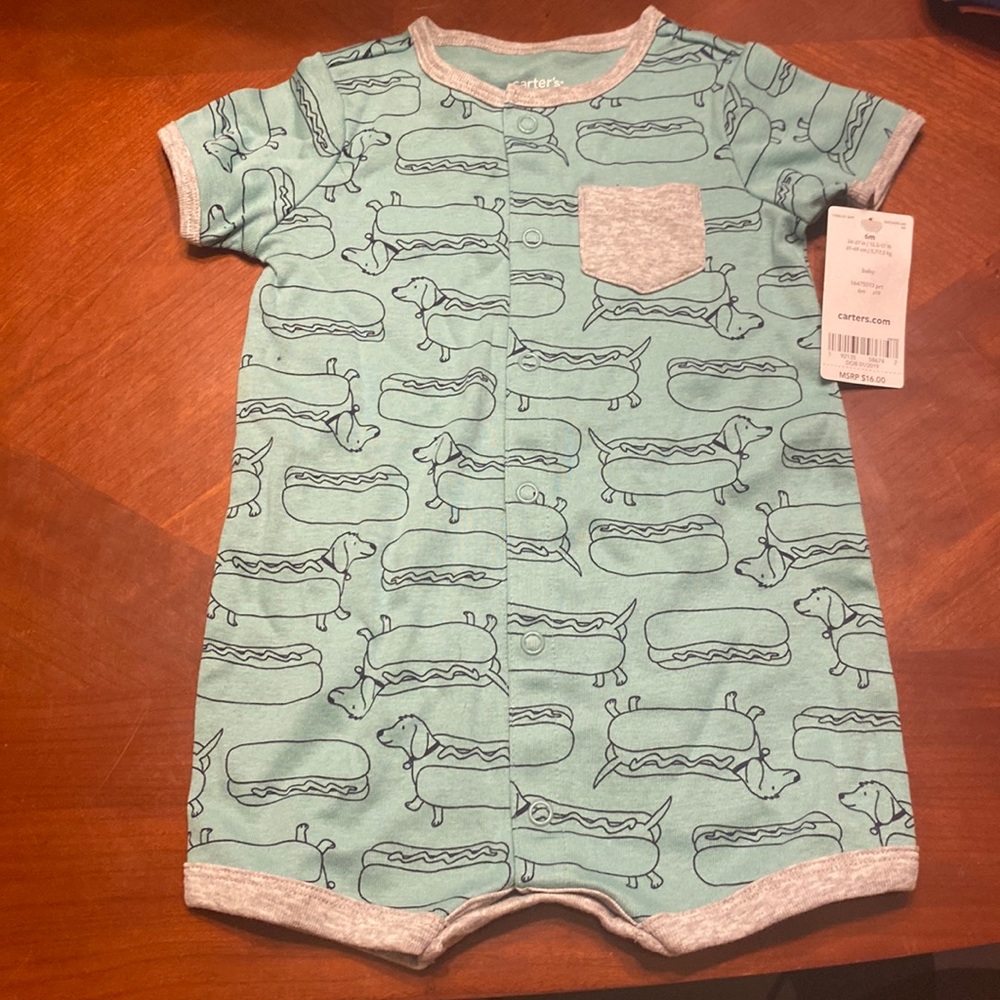 Weenie dog green play suit (shorts)